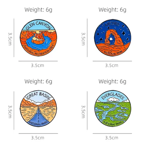 National Park Enamel Pin Badge Glen Canyon Arches Great Basin Everglades Landscape Round Alloy Brooch Backpack Accessories