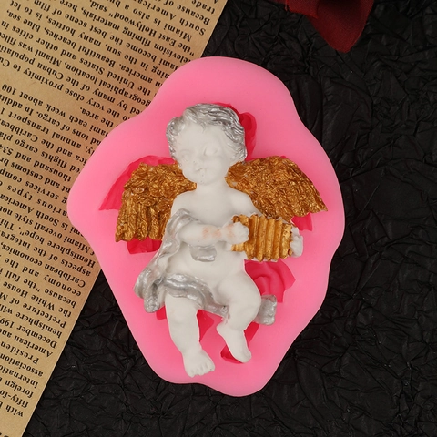 Angel Cherub Playing Accordion Silicone Mold For Fondant Cake Chocolate Handmade Soap Aromatherapy Plaster DIY Crafting