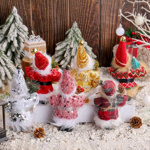 Ornamenti Bambola Babbo Natale Tradizionale Peluche Tessuto Paillettes Con Occhiali Sacco Regalo Decorazione Albero Casa