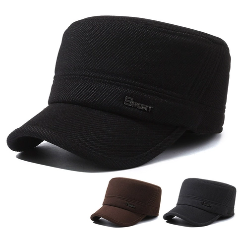 Gorra Militar Hombre Invierno Cálida De Lana Sombrero De Copa Plana Con Orejeras Ajustable Retro Estilo