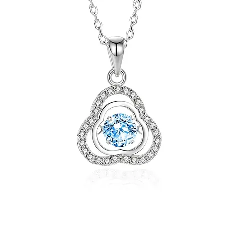 Collier En Argent Sterling 925 Pour Femme Avec Pendentif Trèfle Coeur Dansant Zircon Cubique Dynamique Bijoux Élégants
