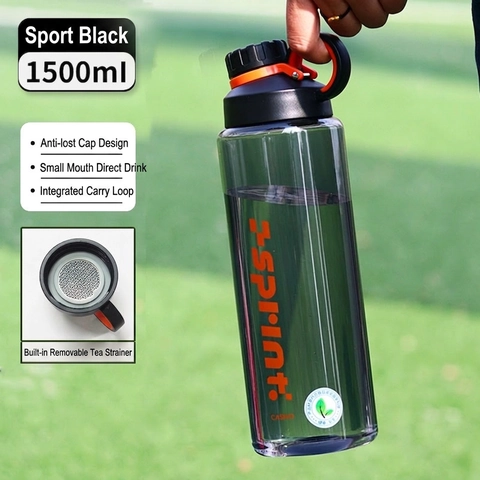 Large Capacity Sports Water Bottle PC Plastic Leakproof With Tea Filter Portable Handle For Outdoor Fitness Gym