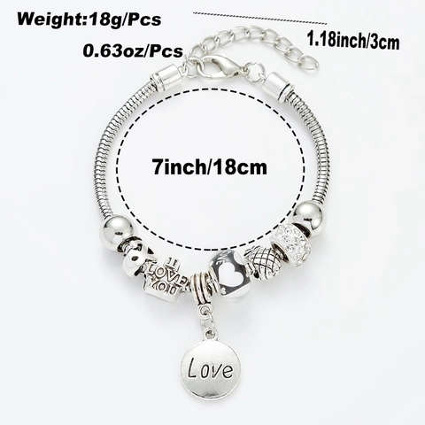 Bracciale Charm in Lega con Strass e Perline da Donna Pendente a Cuore Love Braccialetto a Catena a Serpente Regalo di San Valentino