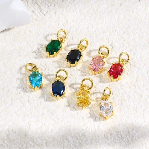 Pendentifs En Zircon Ovale Cuivre Plaqué Or Coloré Petit Pour Fabrication De Collier Bracelet Boucles D'oreilles Bijoux DIY