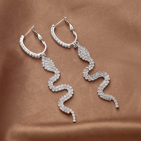 Snake Dangle Earrings With 925 Sterling Silver Earring Post Copper Rhinestone Exaggerated Long Drop Jewelry For Women