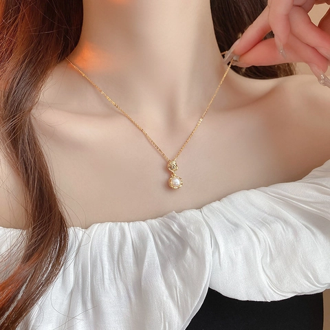 Collar Perlas Agua Dulce Vintage Francés Cobre Chapado Oro Colgante Geométrico Cadena Clavícula Joyería Minimalista Mujeres
