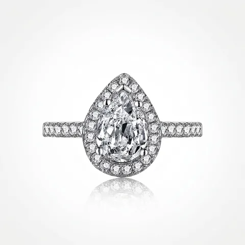 Birnen Wassertropfen Halo Ring 925 Sterlingsilber Zirkon Verlobung Braut Luxusschmuck Für Damen