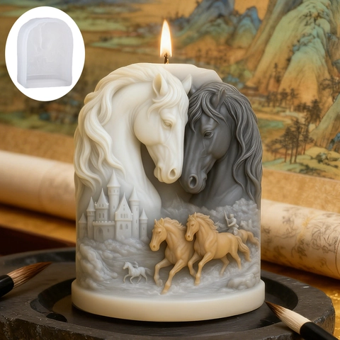 3D Horse And Castle Relief Silicone Mold For DIY Handmade Candle Soap Plaster Resin Crafting Tool