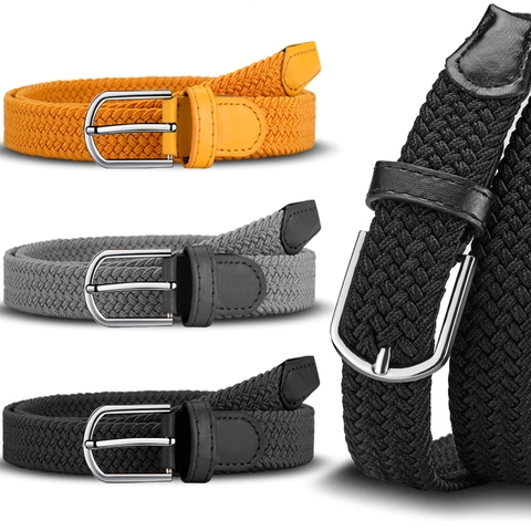 Elastic Woven Belt For Men Women Hole-free Braided Canvas Waistband Alloy Pin Buckle Casual Business Adjustable Stretch Belt