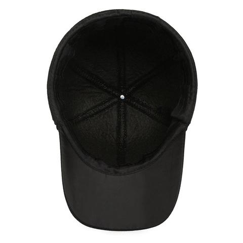 Men Winter Baseball Cap With Ear Flaps Brushed Cotton Warm Outdoor Peaked Hat Classic Vintage Metal Badge Solid Black