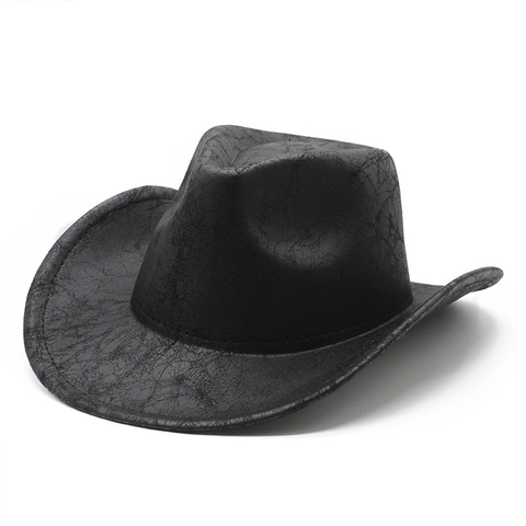 Cappello Da Cowboy Occidentale Vintage Falda Larga Ecopelle Distressed Protezione Solare Fedora Jazz Uomo Donna