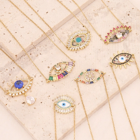 Evil Eye Anhänger Halskette Vergoldetes Kupfer Mit Bunten Zirkonia Boho Trendy Einzigartiger Schmuck Damen