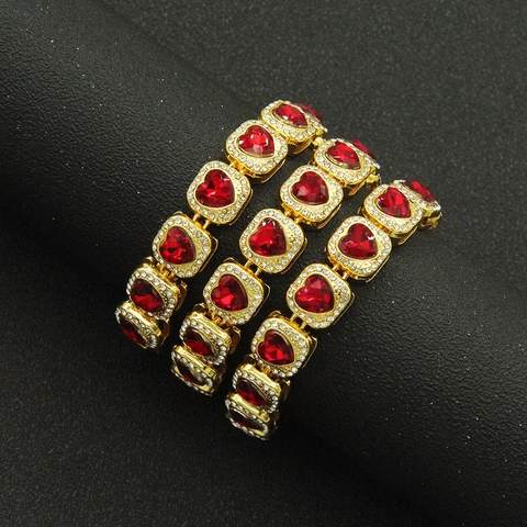 Hip Hop Herz Edelstein Armband Legierung Strass Iced Out Cuban H-Link Schmuck Für Herren Damen