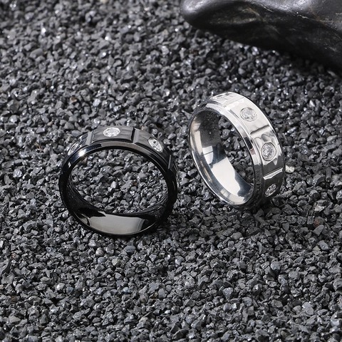 Wide Stainless Steel Band Ring For Men With Cubic Zirconia Inlay Hip Hop Punk Style Minimalist Jewelry Fashion
