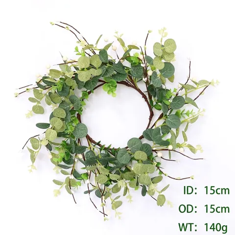 Corona De Eucalipto Artificial Bayas Blancas Hojas Verdes Para Puerta Delantera Decoración De Pared Estilo Granja