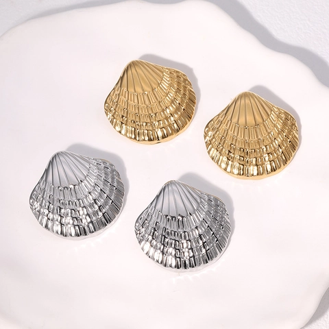 Pendientes De Botón Con Forma De Concha Acero Inoxidable Chapado En Oro De 18K Joyería Océano