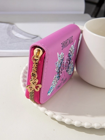 Butterfly Print PU Leather Mini Wallet For Women Clover Zipper Pull Accordion Card Holder Small Coin Purse
