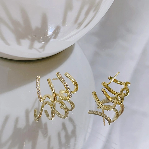 Orecchini Geometrici In Lega Con Zirconi Con 925 Sterling Silver Earring Post Gioielli Coreani Eleganti Per Donna