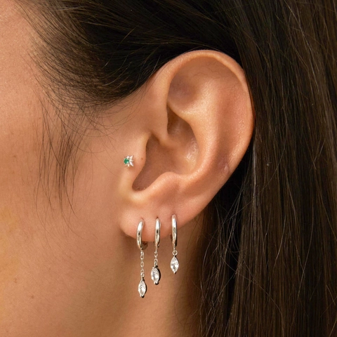 Marquise Zircon Drop Hoop Earrings With 925 Sterling Silver Earring Post Copper Dangle Chain Ear Buckles For Women