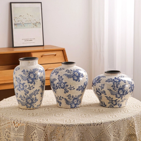 Vaso In Ceramica Porcellana Blu E Bianca Vintage Smalto Crackle Motivo Floreale Vaso Decorativo Per Fiori Centrotavola Casa