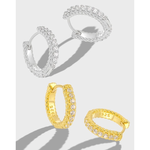 Orecchini a Cerchio Torsadé in Argento Sterling 925 Con Zirconi Pave Minimalisti Geometrici Ear Buckle per Donna Gioielli Regalo