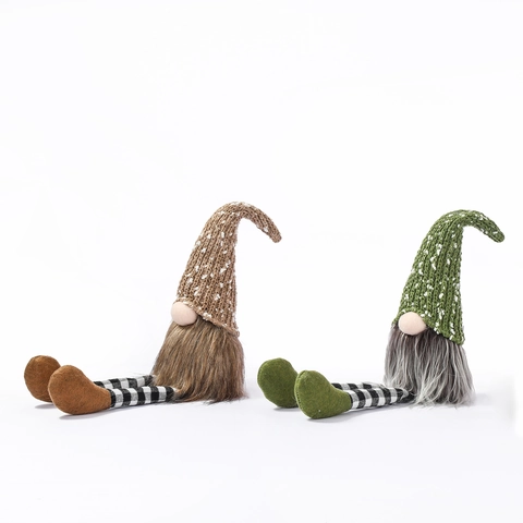 Kerstkabouter Pluche Decoratie Noors Gebreide Muts Sneeuwvlok Lange Geruite Benen Tomte Pop Figuur Voor Feestdagen