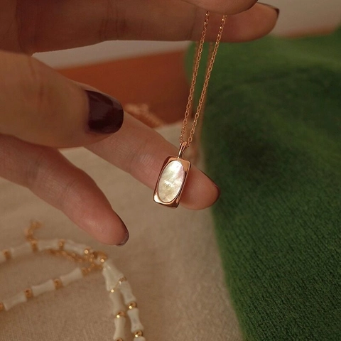 Collana Minimalista In Argento Sterling 925 Con Pendente Rettangolare In Madreperla Gioielli Francesi Oro Champagne
