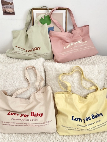 Bolso Tote De Lona Para Mujer Gran Capacidad Estampado De Letras Estilo Coreano Bolso De Hombro Con Hebilla Magnética