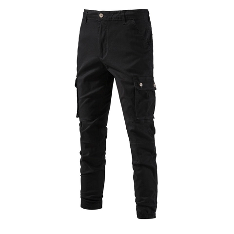 Men's Cargo Jogger Pants Cotton Multi-Pocket Casual Drawstring Outdoor Trousers Breathable Solid Color