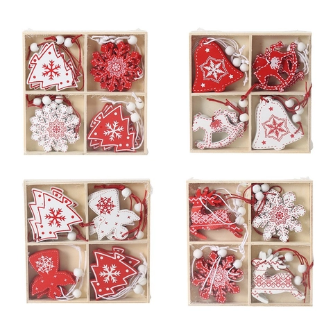 Decorazioni Natalizie Da Appendere In Legno Rosso Bianco Renna Angelo Fiocco Albero Pendenti Festa Casa