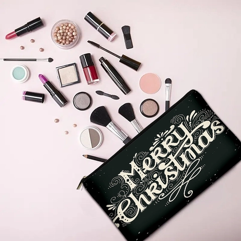 Trousse De Maquillage Noël Polyester Fermeture Éclair Pochette Cosmétique Portable Sac De Lavage Voyage Père Noël Gnome Imprimé