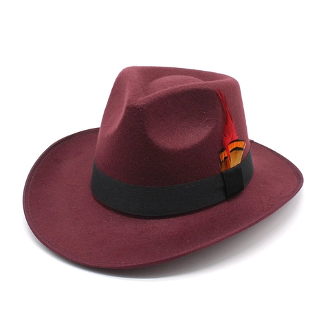 Chapeau Fedora Classique En Feutre De Laine Avec Décoration De Plumes Style Rétro Britannique Unisexe Jazz