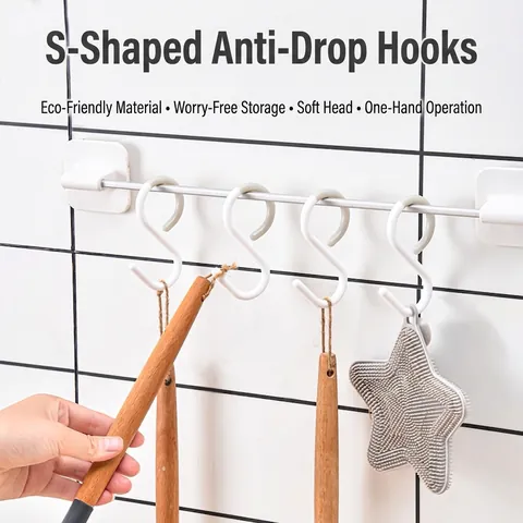 Ganchos En Forma De S Con Cierre Anticaída Flexible Plástico ABS Resistente Para Cocina Baño Armario