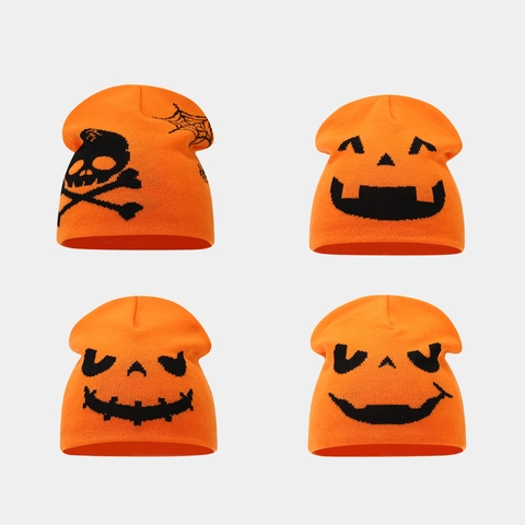Halloween Strickmütze Acryl Warm Kürbis Totenkopf Spinnennetz Geist Muster Lustige Party Kopfbedeckung Für Herren Damen