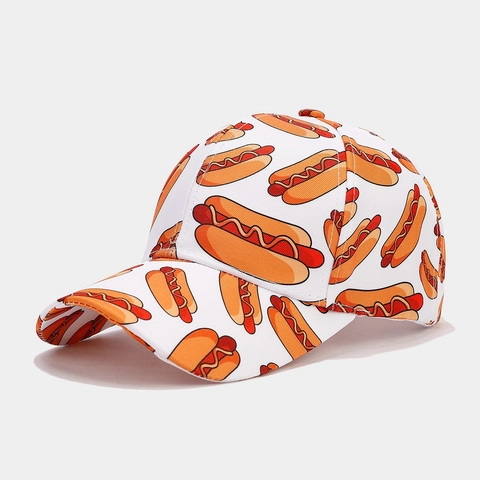 Casquette De Baseball Imprimé Hot Dog Cartoon Respirant Polyester Chapeau De Soleil Réglable Pour Hommes Et Femmes