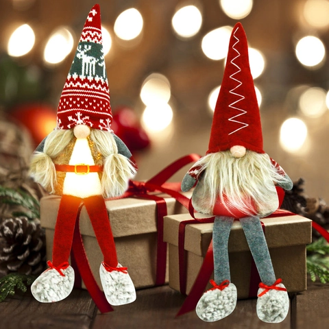 Christmas Gnome Ornament LED Glowing Faceless Doll With Long Legs Knitted Fabric Nordic Swedish Tomte Holiday Home Decor