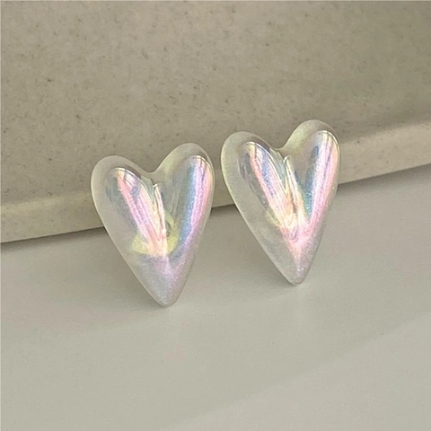Irregular Heart Stud Earrings With 925 Sterling Silver Earring Post Iridescent Mermaid Luster Aurora Sweet Korean Style