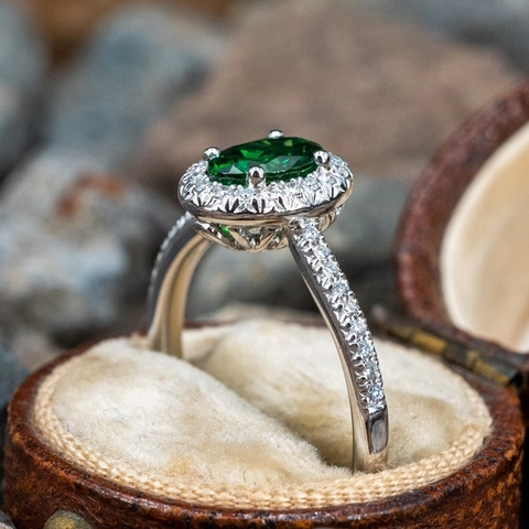 Anillo Halo De Piedra Preciosa Verde Óvalo Cobre Con Circón Joyería De Moda Geométrica De Lujo Vintage Para Mujeres