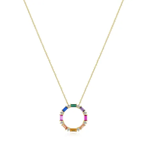 925 Sterling Silber Halskette Mit Regenbogen Zirkonia Kreis Anhänger Für Damen Geometrischer Minimalistischer Schmuck