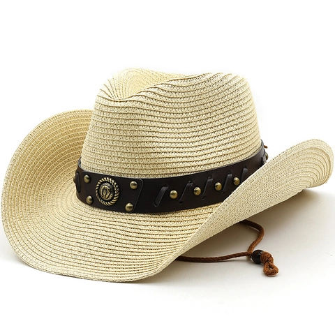 Western Cowboy Strohoed Brede Rand Papierstro Opvouwbaar Zonbescherming Buiten Strand Retro Stijl Mannen Vrouwen Windtouw