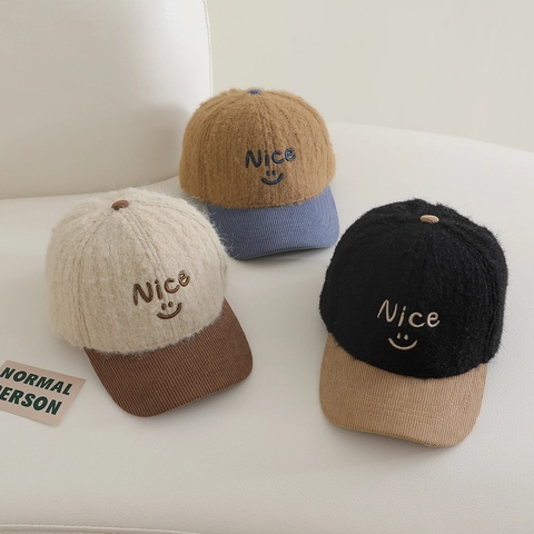 Cappello Da Baseball In Peluche E Velluto A Coste Per Bambini Inverno Caldo Antivento Ricamo Nice Moda Regolabile