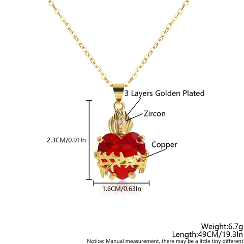 Collana con Pendente a Croce e Corona del Sacro Cuore in Rame Placcato Oro Rosso Zirconia Catena Gotica Gioielli da Donna