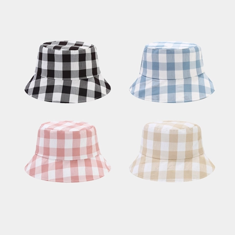 Chapeau Bob En Coton À Carreaux Pour Femmes Été Respirant Protection Solaire Extérieur Gingham Vichy Pêcheur