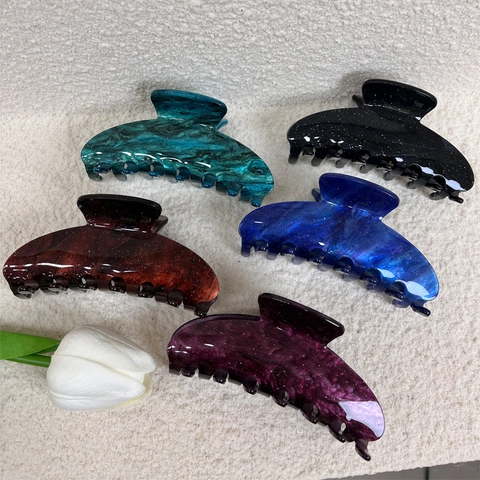 Vintage Large Hair Claw Clip Acrylic Acetate Marble Pattern Glitter Shimmer French Style Shark Clip For Women