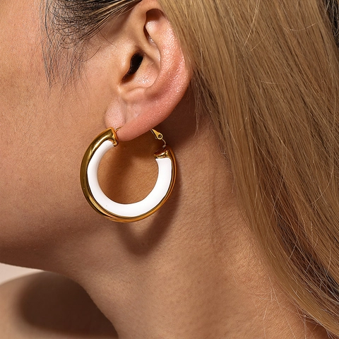 Large Hoop Earrings Stainless Steel With Enamel Oil Drip Geometric 18K Gold Plated Hypoallergenic Ear Jewelry For Women