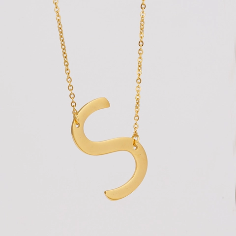 Collar de Colgante de Letra Inicial de Acero de Titanio Minimalista Para Mujer Joyería de Moda Chapado en Oro Plata