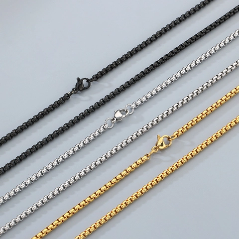 Stainless Steel Basic Chain Necklace For Men Women Minimalist Rope Snake Box Wheat Basket Link Sweater Chain Jewelry Gift