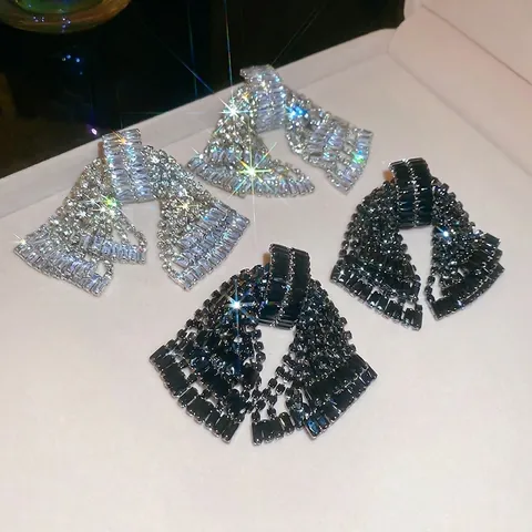 Übertriebene 3D Schleife Quasten Ohrhänger Luxus Strass Eingelegter Kupferschmuck Mit 925 Sterling Silver Earring Post