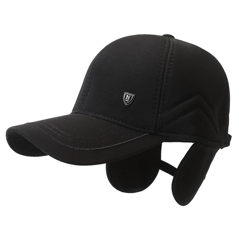 Casquette De Baseball Hiver Homme Avec Cache-Oreilles Chaude Coupe-Vent Laine Ajustable