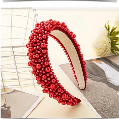 Baroque Full Artificial Pearl Padded Headband Retro Wide Hair Hoop Elegant Fabric Headpiece For Women